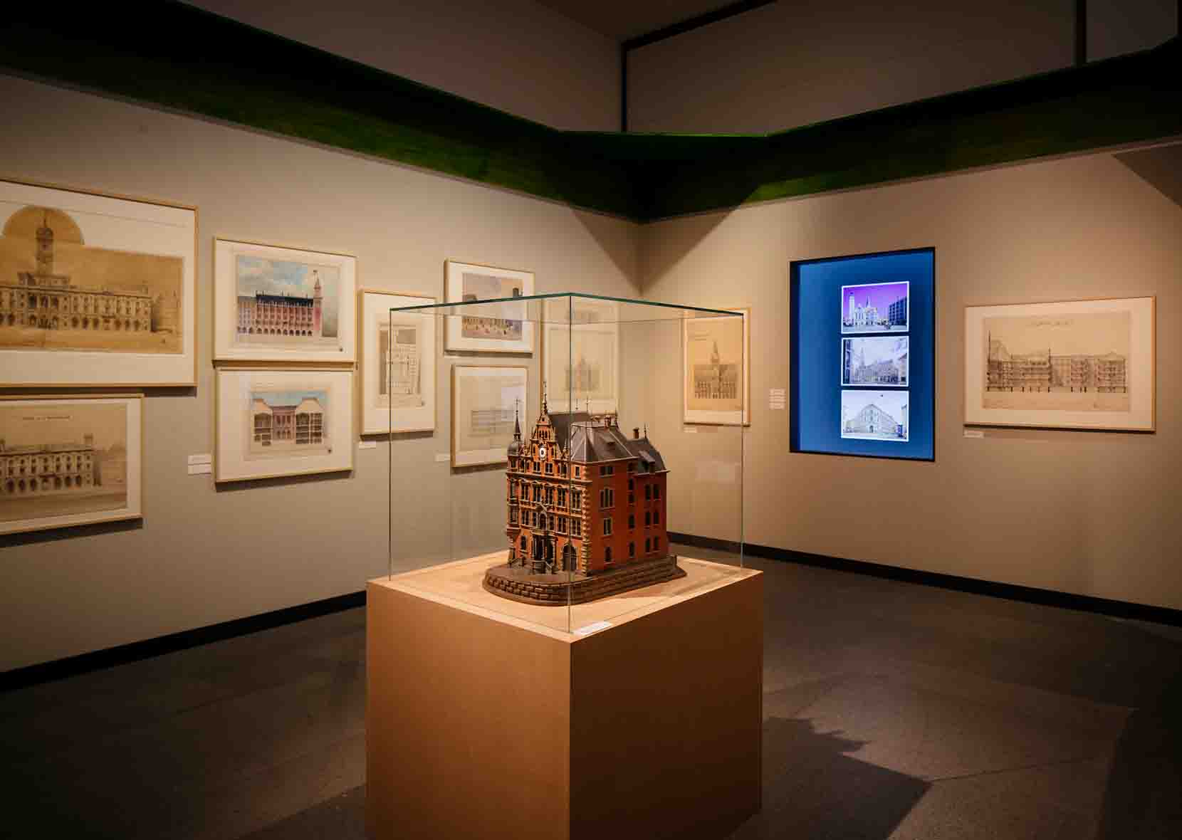 one architectural model in glass box