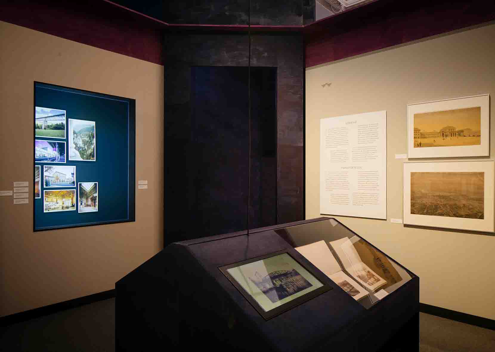 drawings of buildings on the wall