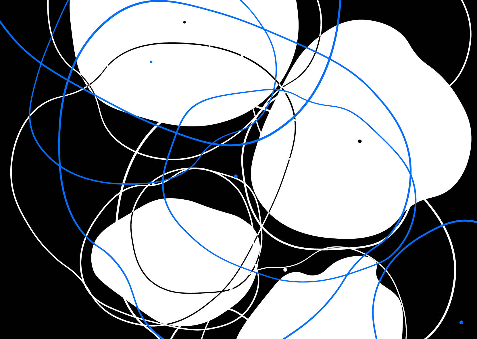 vier weiße Flecken verbunden durch verschlungene Linien